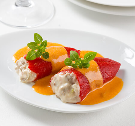 Spanish food. Stuffed red piquillo peppers, Spanish gastronomy